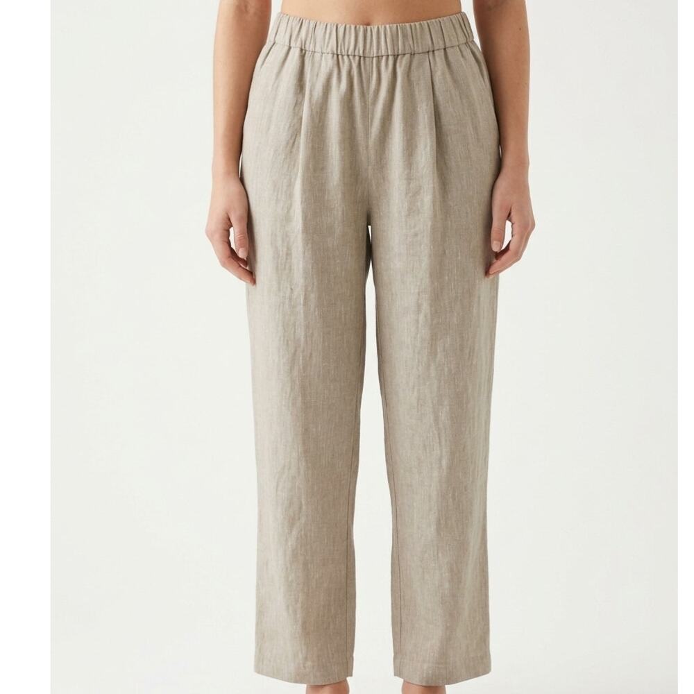 Lafayette 148 Trousers Pants Women's S Beige Linen Blend Pleated Elastic Waist